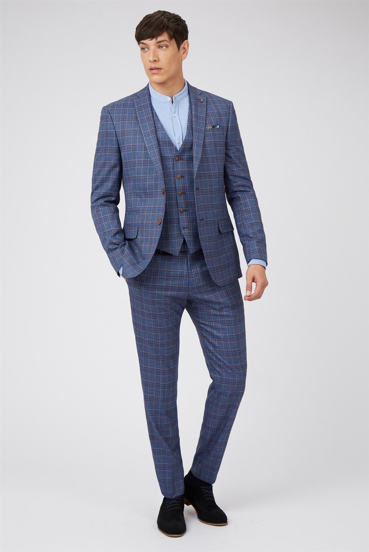 Slim Fit Navy Blue 2-Piece With Multi Overcheck