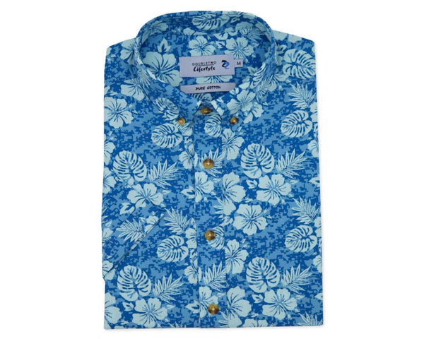 Blue Hawaiian Printed Short-sleeve Shirt